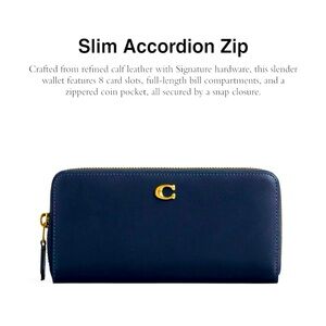 Coach Slim Accordion Wallet Navy Blue/Brass
